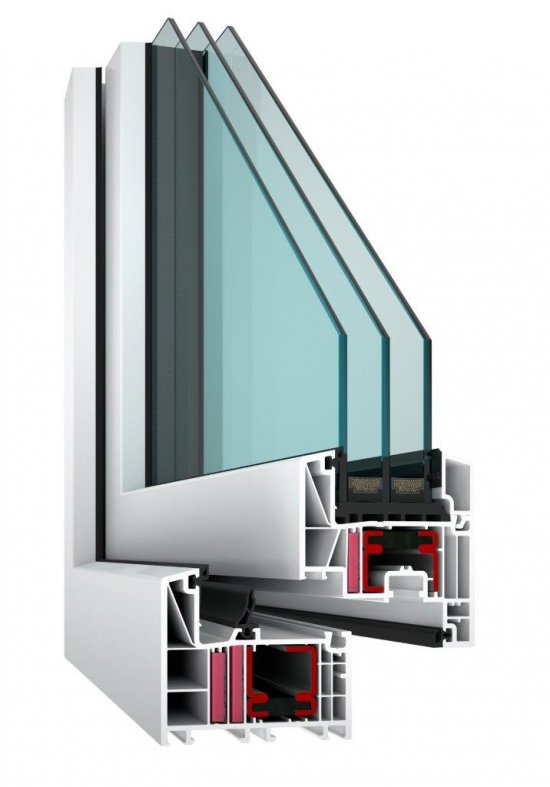 Prierez profilom plastového okna s trojsklom. Zdroj: Window Holding, a. s.