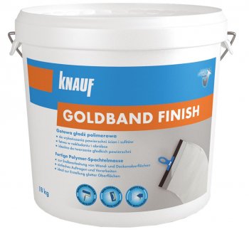 Knauf Goldband Finish je hotový vysokobiely pastózny tmel, určený na tenkovrstvové celoplošné stierkovanie stien a stropov v interiéri.
