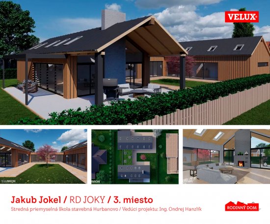 3. miesto – RODINNÝ DOM. Meno študenta: Jakub Jokel. Názov projektu: RD. Joky | Zdroj: Velux