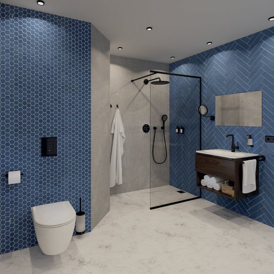 Elegantný dizajn v kombinácii s hladkým čiernym povrchom vyladí kúpeľňu k dokonalosti. 