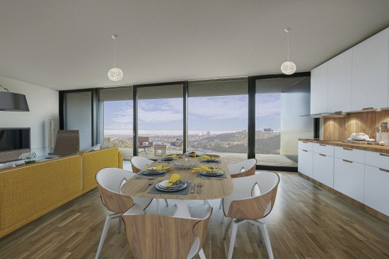 Apartmány sú dispozične riešené ako moderné mezonetové byty s vlastným vstupom a balkónom. Nechýbajú ani veľkorysé okná, ktoré poskytujú výhľad do okolia. Foto: Šimon Jelínek