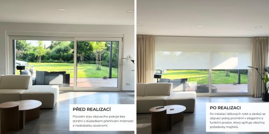 Premena obývacej izby pomocou roliet ZOOMTECH® a elegantných závesov | BEMATECH