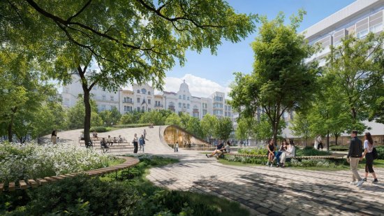 Silnou urbánnou linkou návrhu je predĺženie Parížskej ulice smerom k rieke.