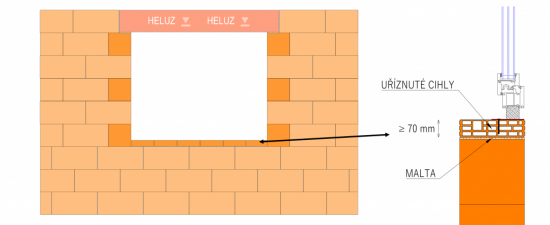 Tehly HELUZ BASIC 25/50 je možné ľahko rezať pozdĺž vnútorných rebier aj ručnou elektrickou pílou a pripraviť z nich prvky na vymurovanie parapetov.